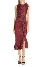 Women's Cinq A Sept Nanon Floral Print Silk Midi Dress - Red