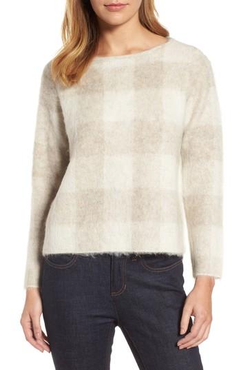 Women's Eileen Fisher Check Plaid Sweater, Size - Beige