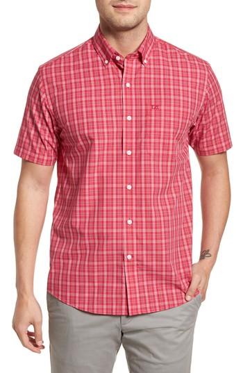 Men's Cutter & Buck Leo Plaid Easy Care Woven Shirt - Pink