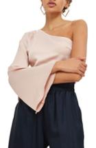 Women's Topshop Satin One-shoulder Angel Blouse Us (fits Like 0-2) - Beige