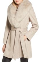 Women's Sofia Cashmere Genuine Fox Fur Lapel Wool & Cashmere Wrap Coat - Grey