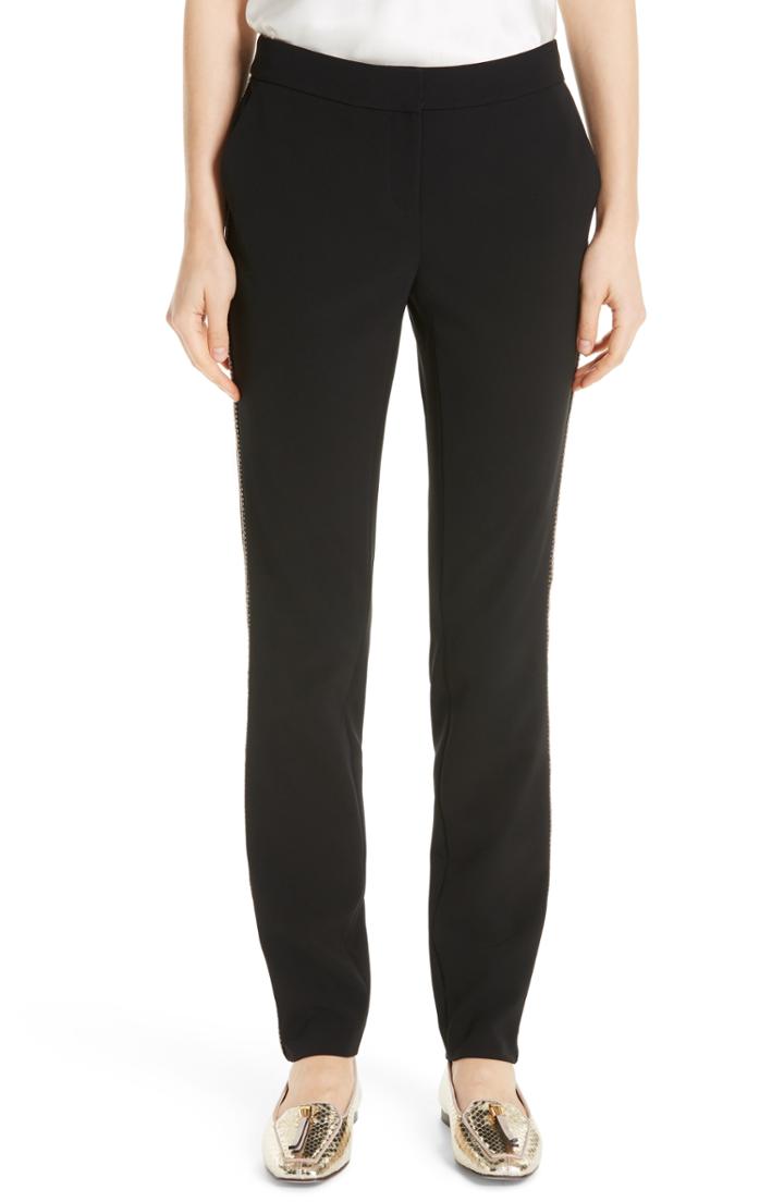 Women's Lafayette 148 New York Manhattan Beaded Stripe Pants - Black