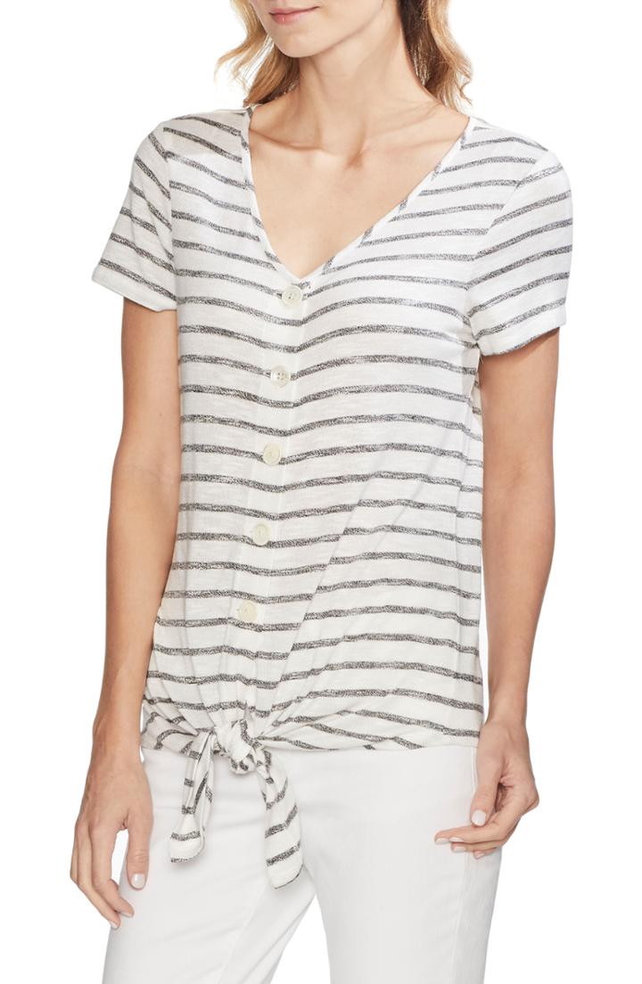 Women's Vince Camuto Breezy Stripe Tie Front Top - Grey