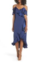 Women's Maggy London Faux Wrap Satin Ruffle Dress - Blue