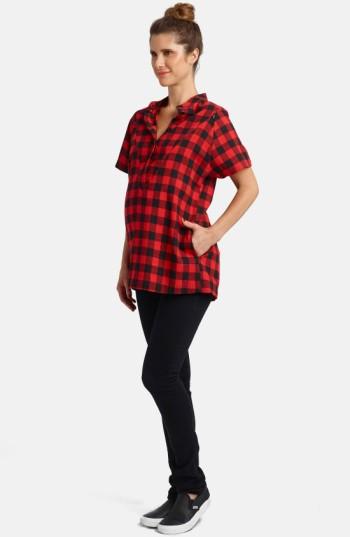 Women's Loyal Hana Short Sleeve Flannel Maternity/nursing Top - Red