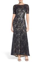 Petite Women's Adrianna Papell Sequin Lace Gown P - Blue