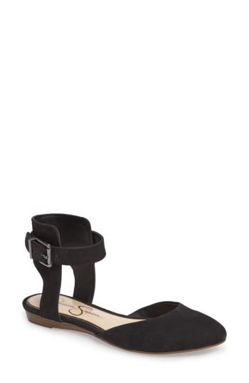 Women's Jessica Simpson Loranda Ankle Strap Flat .5 M - Black