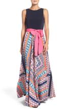 Women's Eliza J Scarf Print Jersey & Crepe De Chine Dress - Pink