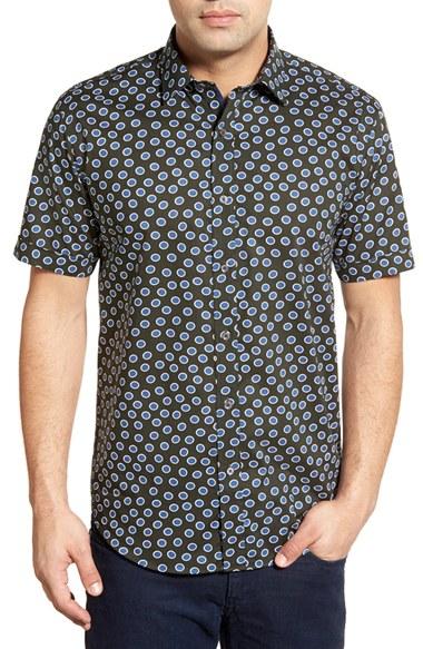 Men's Bugatchi Shaped Fit Dot Sport Shirt