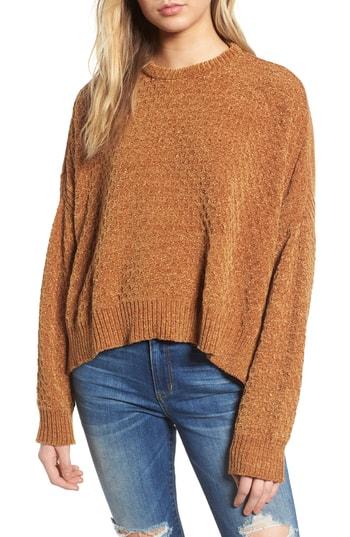 Women's Woven Heart Chenille Sweater - Yellow