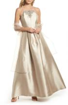 Women's Vince Camuto Beaded Neck Mikado Ballgown With Shawl - Beige