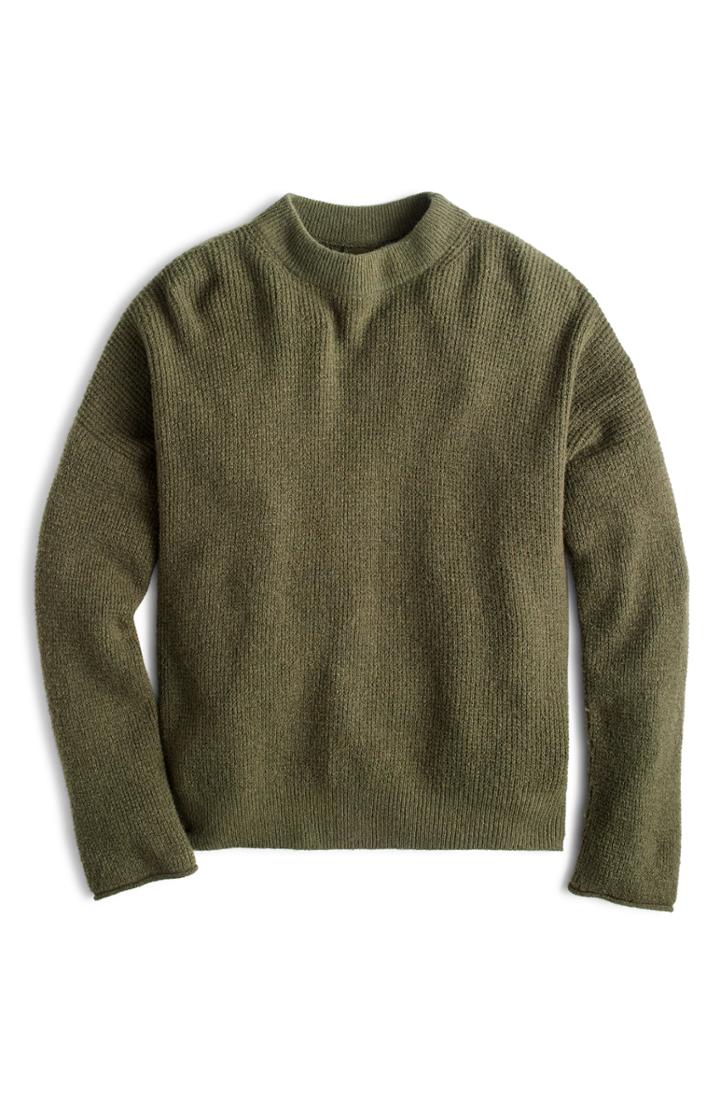 Women's J.crew Point Sur Button Back Waffle Sweater - Green