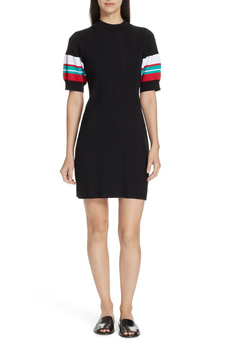 Women's Proenza Schouler Pswl Stripe Sleeve Ribbed Dress - Black