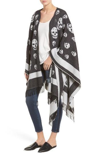 Women's Alexander Mcqueen 'big Skull' Wool & Cashmere Jacquard Poncho, Size - Black