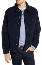 Men's 1901 Regular Fit Faux Shearling Trim Corduroy Trucker Jacket, Size - Blue