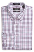 Men's Nordstrom Men's Shop Trim Fit Non-iron Check Dress Shirt - 32/33 - Burgundy