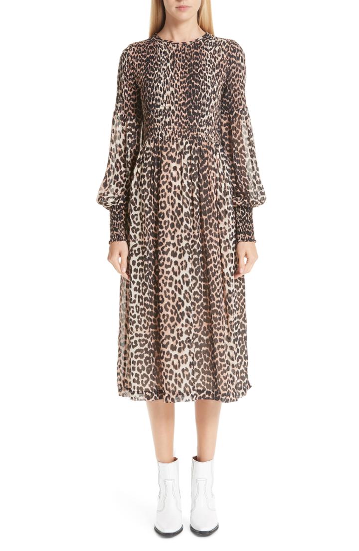 Women's Ganni Leopard Print Georgette Dress Us / 36 Eu - Brown
