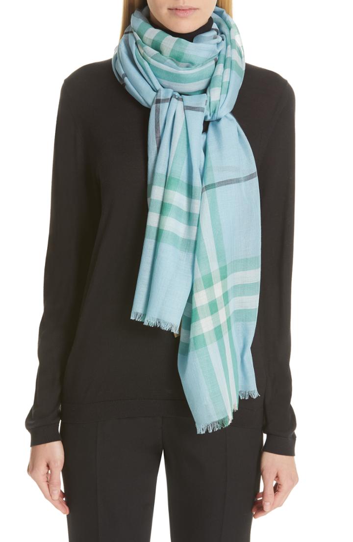 Women's Burberry Giant Check Gauze Wool & Silk Scarf