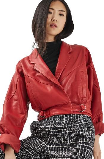 Women's Topshop Maggie Cropped Leather Jacket