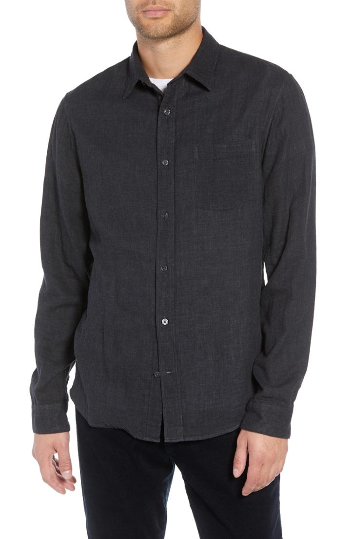 Men's Vince Classic Fit Double Knit Sport Shirt, Size - Black
