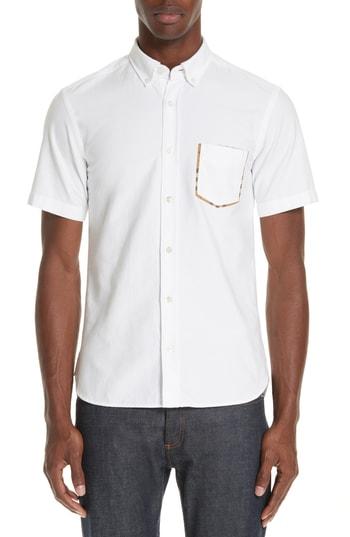 Men's Burberry London Harry Check Trim Sport Shirt - White