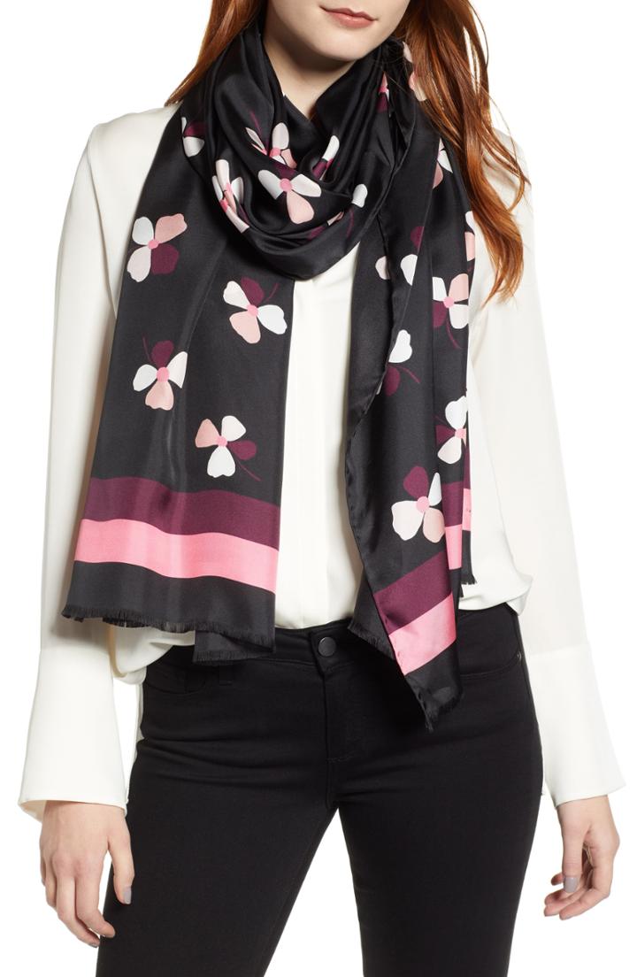 Women's Kate Spade New York Dusk Bud Silk Scarf, Size - Black