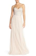 Women's Hayley Paige Occasions Strapless Metallic Lace & Net Gown - Beige