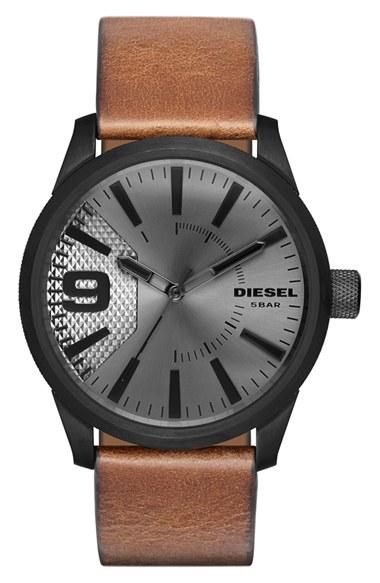 Men's Diesel 'the Rasp' Leather Strap Watch, 46mm