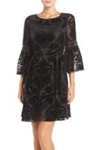 Petite Women's Eliza J Burnout Velvet Fit & Flare Dress P - Black