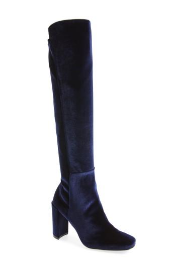 Women's Stuart Weitzman Jackson Stretch Velvet Knee High Boot M - Blue