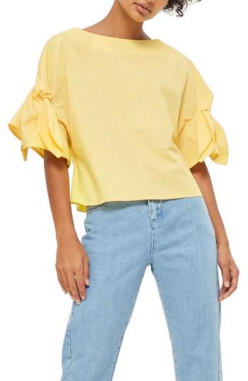 Women's Topshop Bow Sleeve Blouse Us (fits Like 0) - Yellow