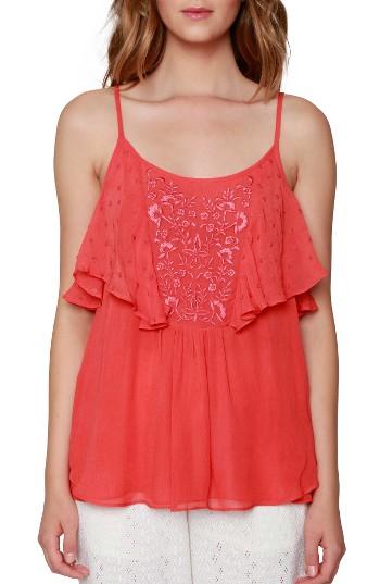 Women's Willow & Clay Embroidered Cold Shoulder Tank - Orange