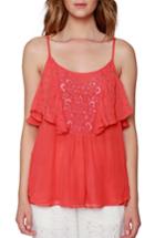 Women's Willow & Clay Embroidered Cold Shoulder Tank - Orange