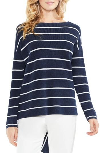 Women's Vince Camuto Asymmetrical Hem Stripe Sweater, Size - Blue