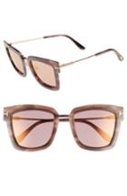 Women's Tom Ford Lara 52mm Mirrored Square Sunglasses - Black Acetate/ Rose Gold