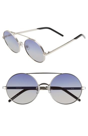 Women's Wildfox Ace 55mm Round Sunglasses - Silver/ Grey-blue Gradient