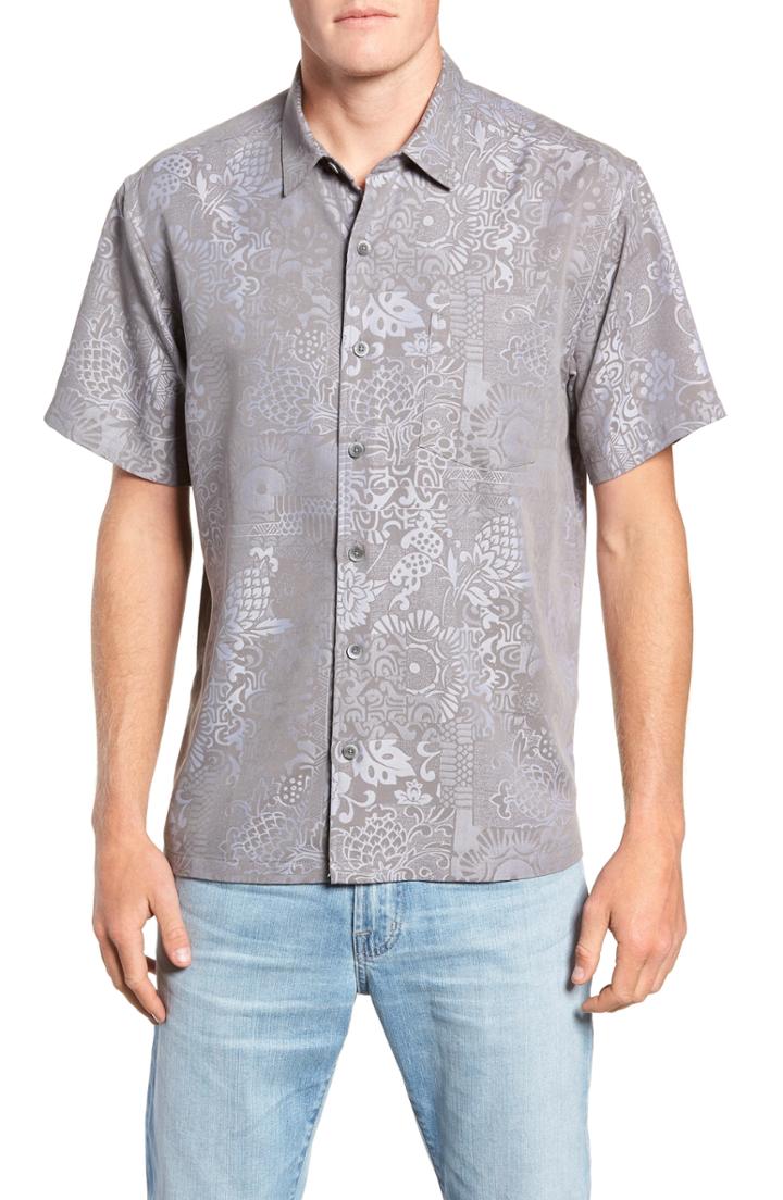 Men's Kahala Apana Classic Fit Jacquard Sport Shirt - Grey