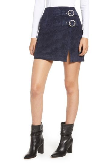 Women's Blanknyc Double Buckle Suede Skirt - Black