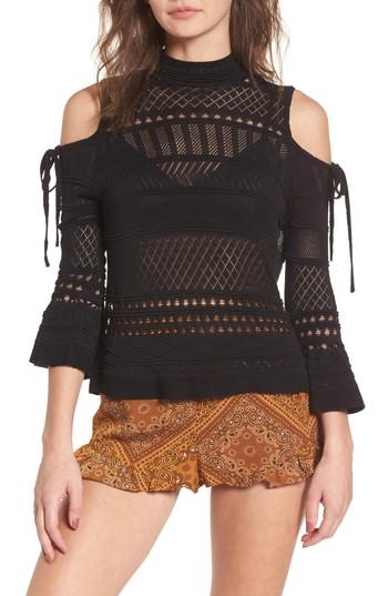 Women's Lira Clothing Annabel Cold Shoulder Pointelle Sweater - Black