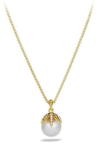 Women's David Yurman 'starburst' Pearl Pendant With Diamonds On Chain