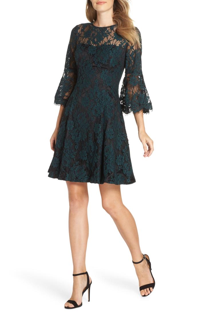 Women's Eliza J Bell Sleeve Lace Dress (similar To 14w) - Green