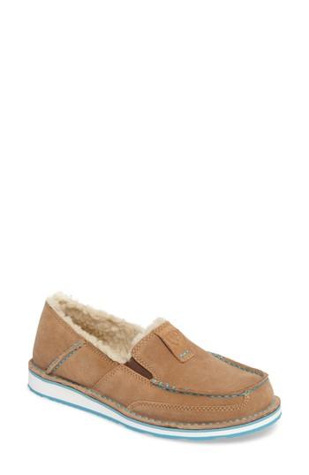 Women's Ariat Cruiser Slip-on Loafer With Faux Shearling Lining M - Brown