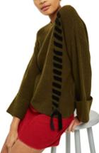 Women's Topshop Velvet Ribbon Cuffed Sweater Us (fits Like 0) - Green