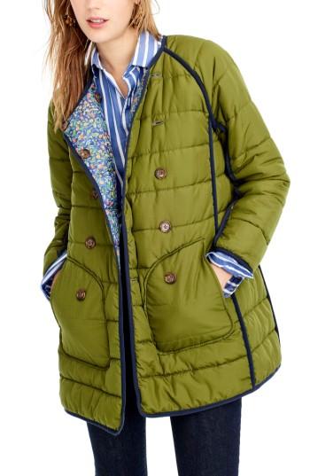 Women's J.crew Liberty Catesby Floral Reversible Puffer Jacket - Blue