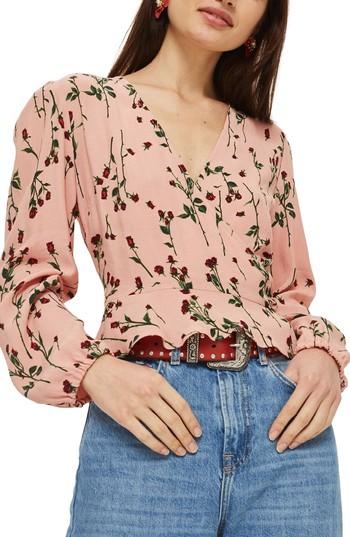 Petite Women's Topshop Rosebud Wrap Top P Us (fits Like 0p) - Pink
