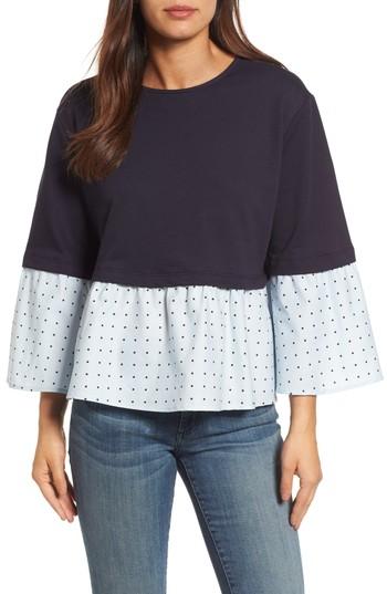 Women's Halogen Mix Knit Woven Top, Size - Blue