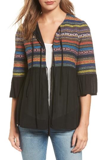 Women's Pleione Embroidered Jacquard & Gauze Top - Black