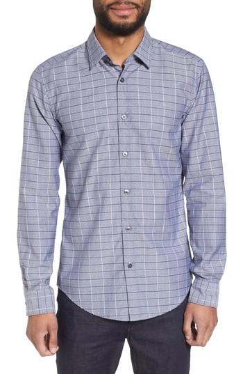 Men's Boss Ronni Slim Fit Check Sport Shirt - Blue