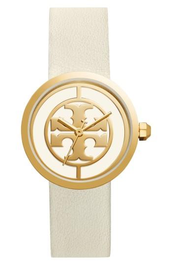 Women's Tory Burch Reva Logo Dial Leather Strap Watch, 36mm