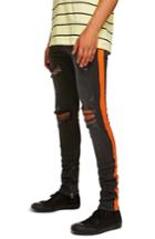 Men's Topman Side Tape Ripped Stacker Fit Jeans X 32 - Black